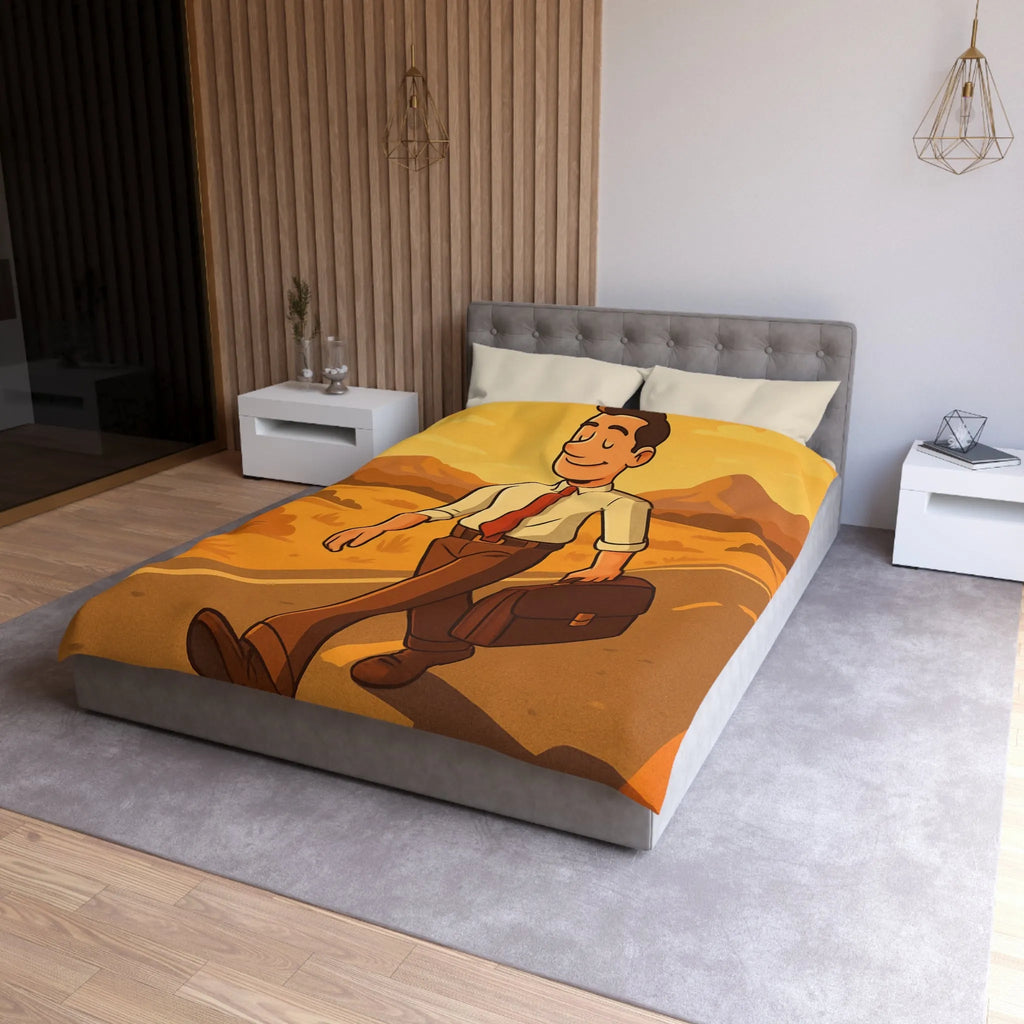 Housse de couette avec illustration d'homme marchant au coucher du soleil style rétro