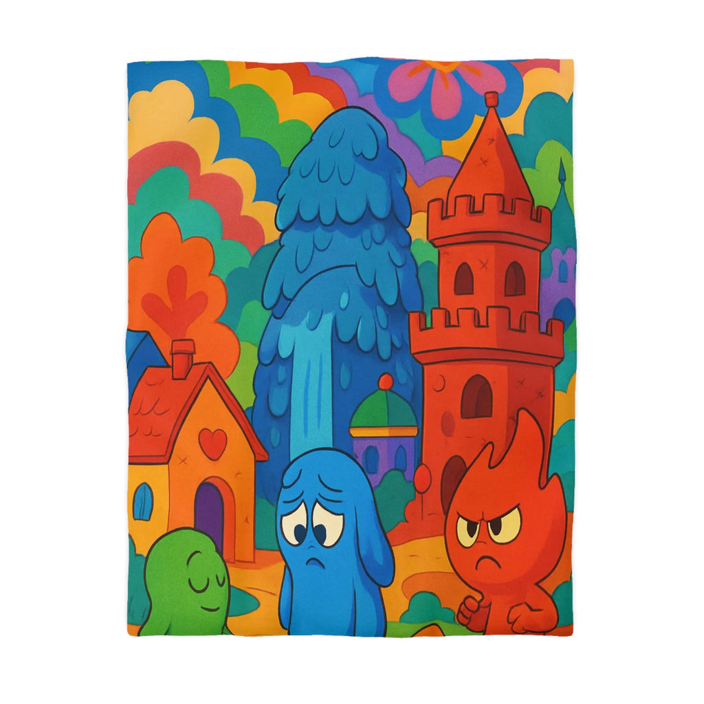 Housse de couette colorée avec personnage flamboyant et château magique pour enfants