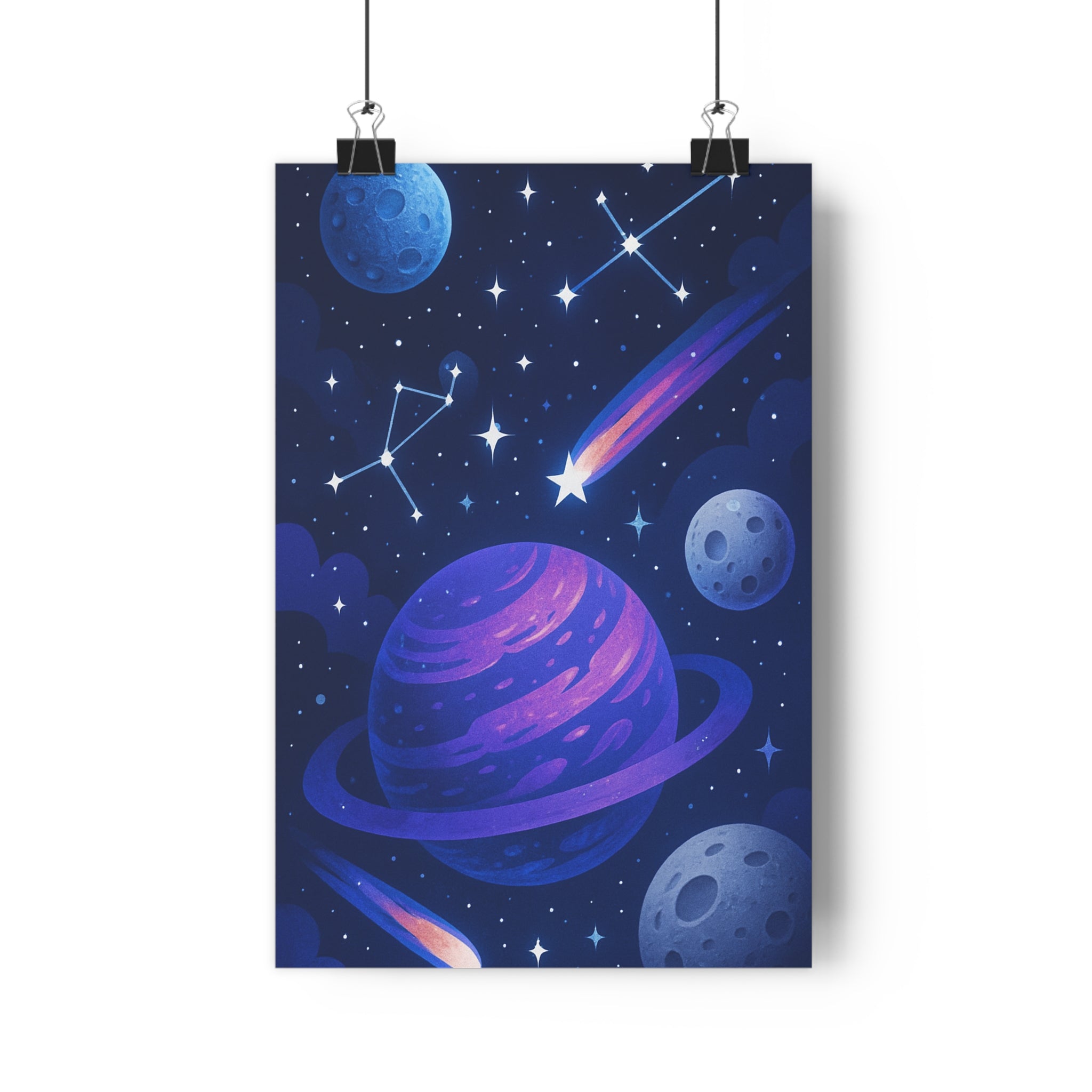 Poster décoratif céleste violet bleu nuit mystique salon chambre moderne univers espace comètes étoiles