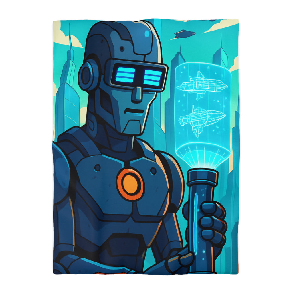 Housse de Couette Thème Robotique Futuriste avec Paysage Urbain et Drones Volants