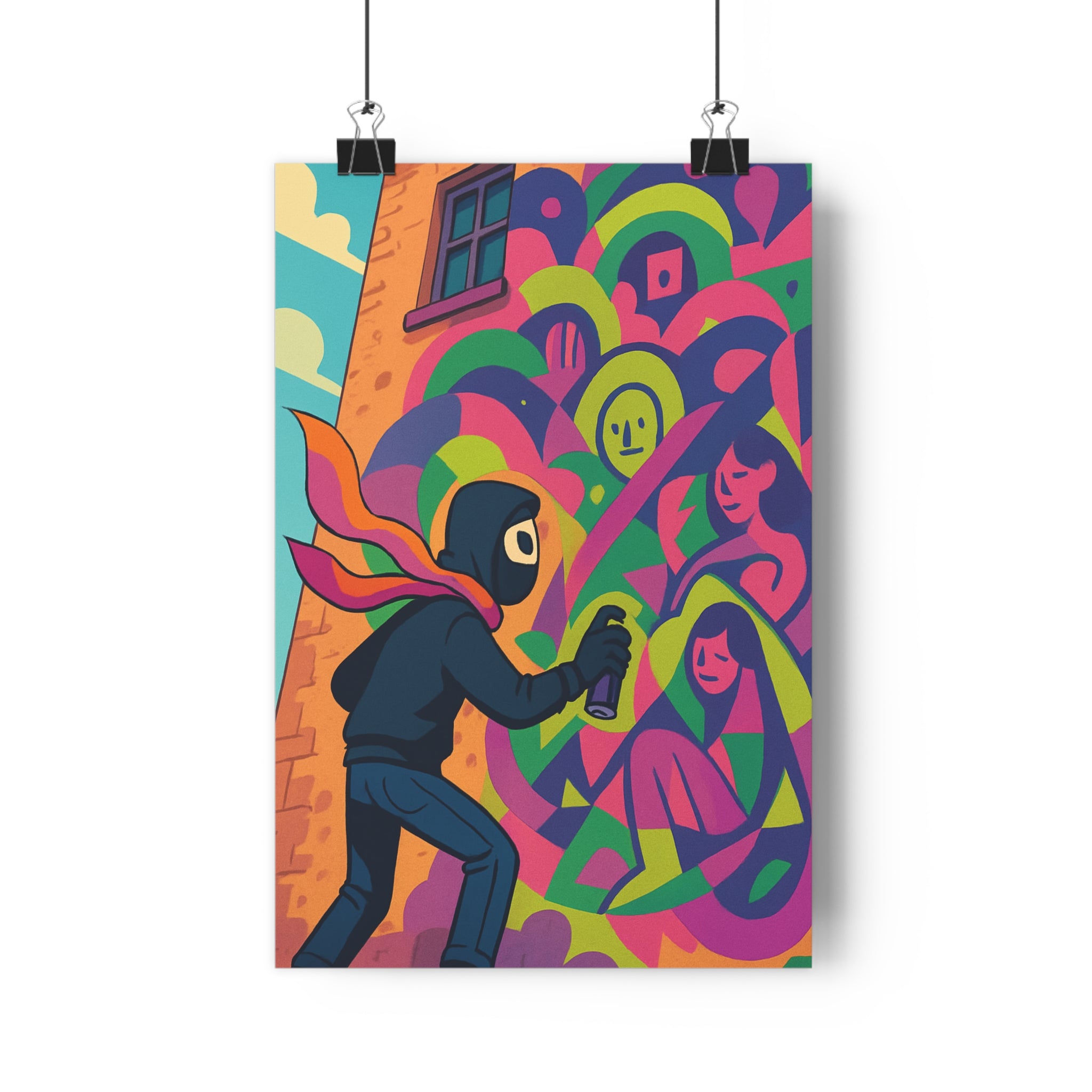 Poster décoratif street art vibrant rose vert bleu moderne dynamique salon chambre bureau tendance