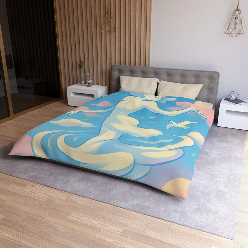 Ciel Enchanté: Housse de Couette Artistique avec Nuages et Oiseaux en Harmonie Paisible