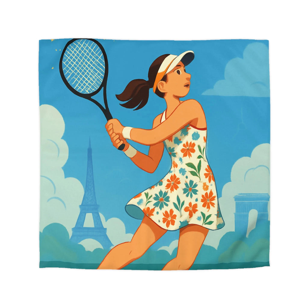 Éclatante Jouneuse de Tennis en Robe Florale avec Décor Parisien et Étoiles Magiques