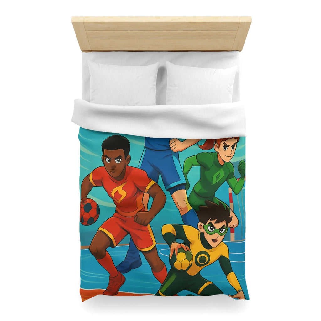 Housse de couette colorée super-héros, style bande dessinée sports, enfants aventure dynamique