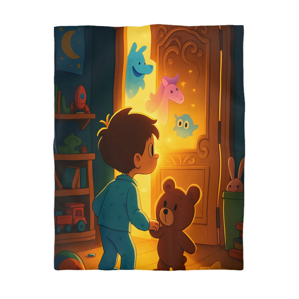 Housse de couette enfant avec motifs lumineux d'animaux magiques en chambre colorée