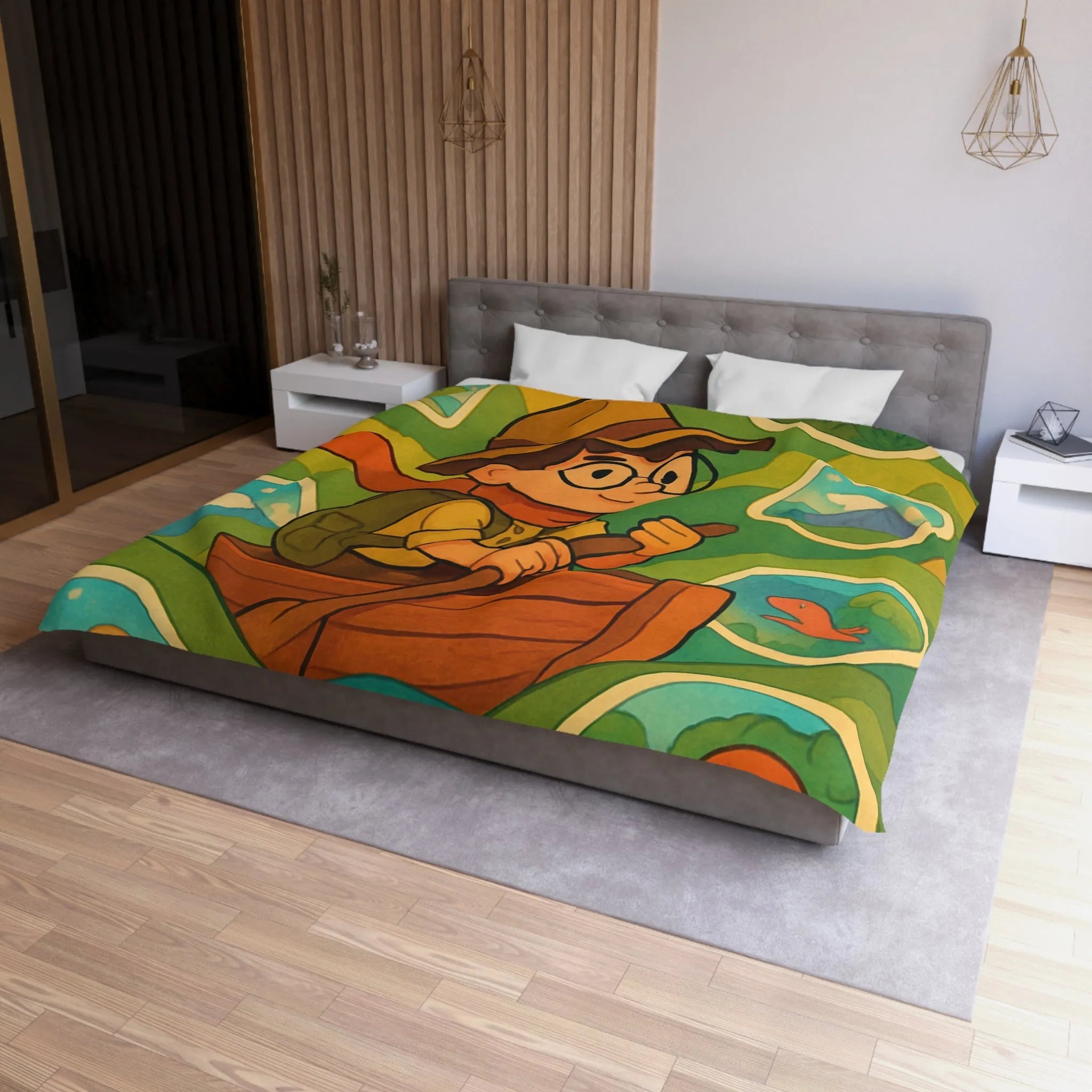 Housse de couette enfant aventure renversante explorateur en bateau et créatures mystiques