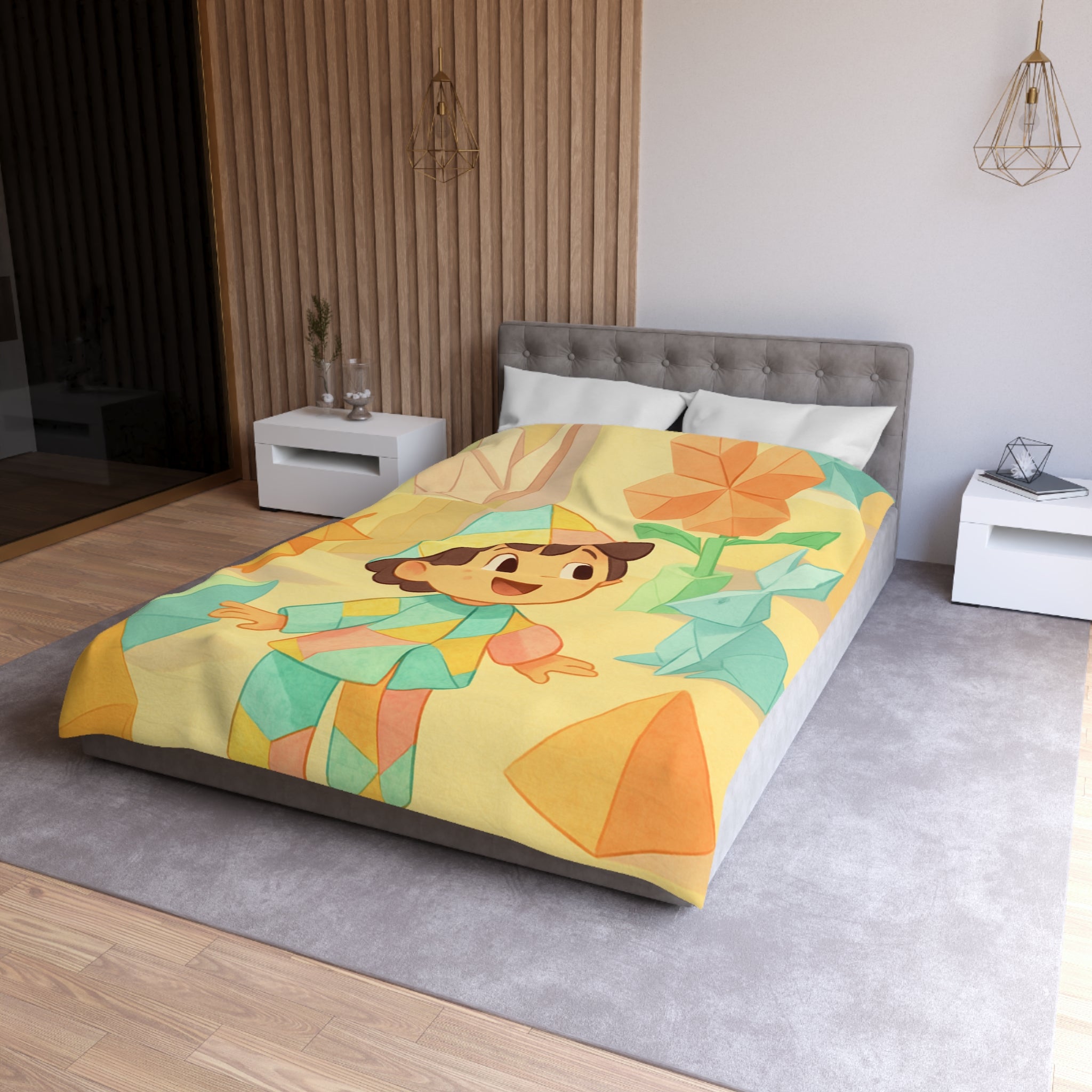 Housse de couette origami multicolore avec motifs enfantins de formes géométriques joyeuses