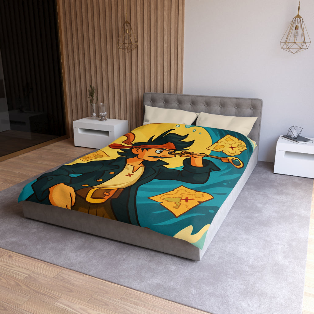 Housse de Couette Pirate pour Chambre Adulte avec Carte Trésor et Vagues Océaniques
