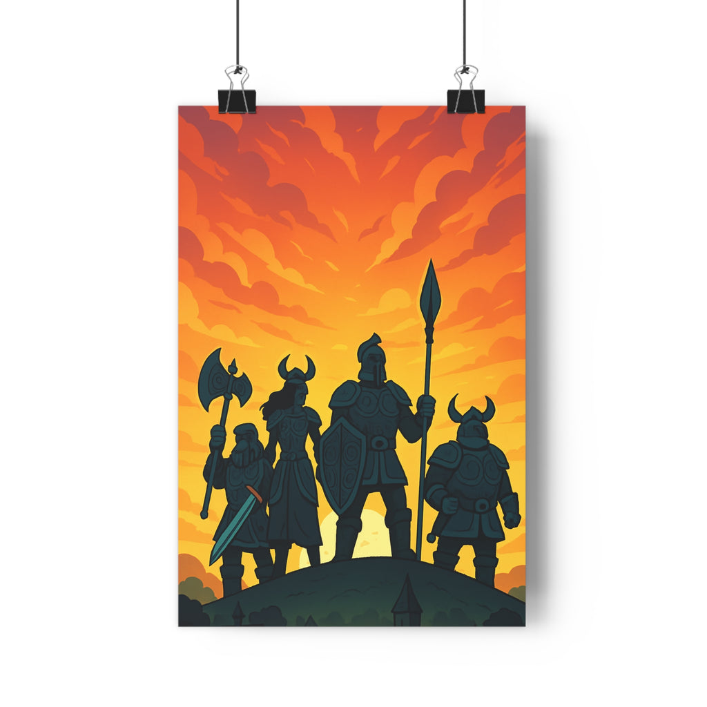 Poster décoratif guerrier épique ciel flamboyant rouge orange aventure chambre salon 30x46 cm qualité