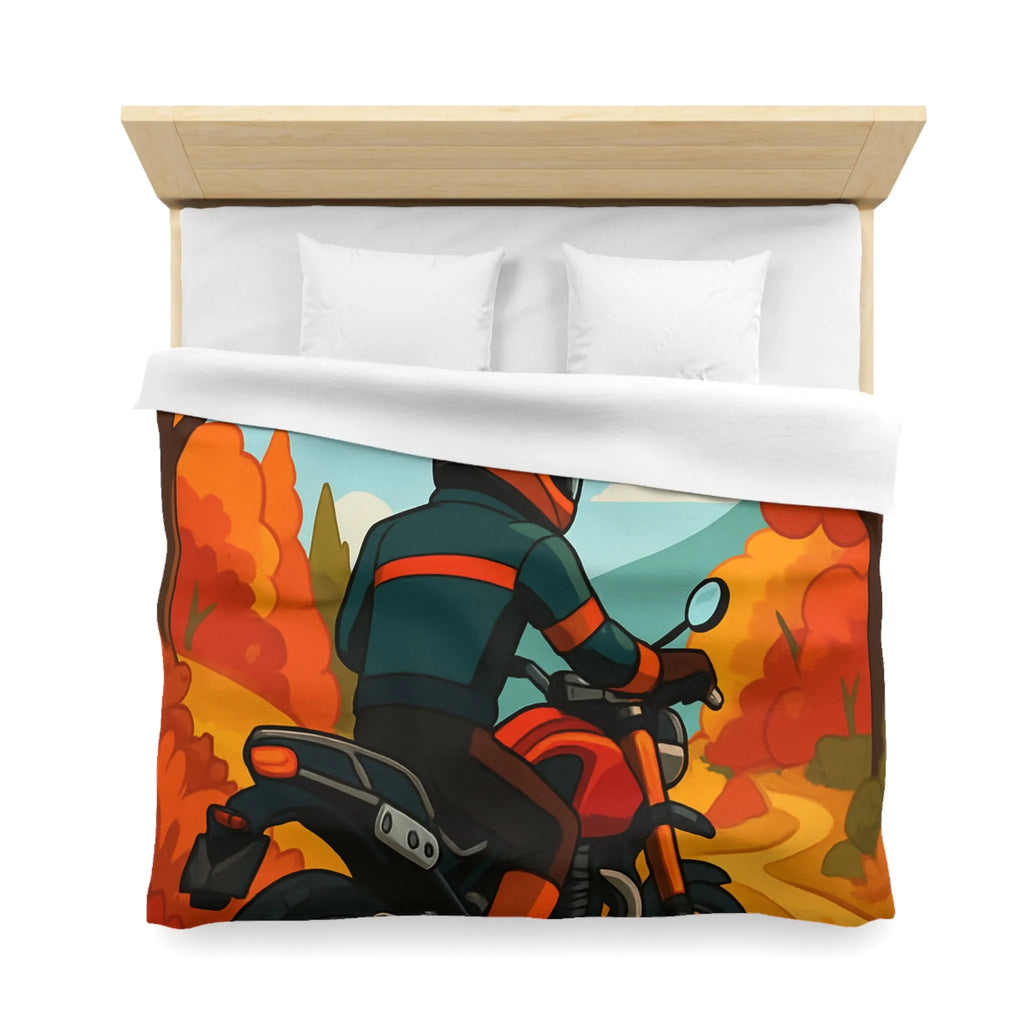 Housse de couette avec motif automnal de motard et nature aux couleurs vives