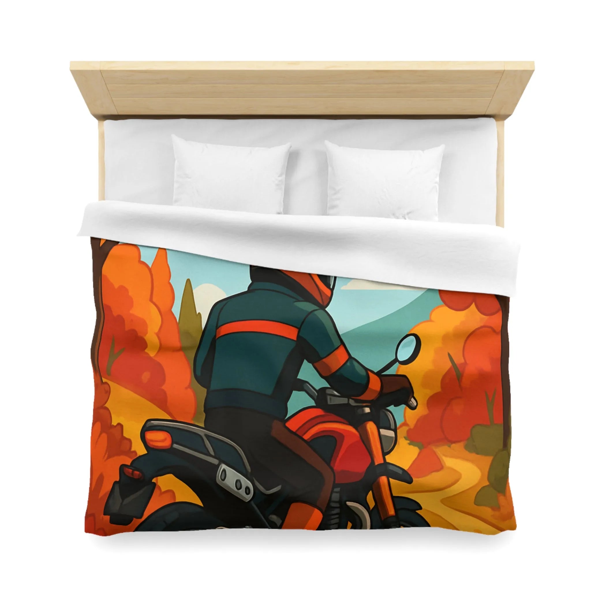 Housse de couette avec motif automnal de motard et nature aux couleurs vives