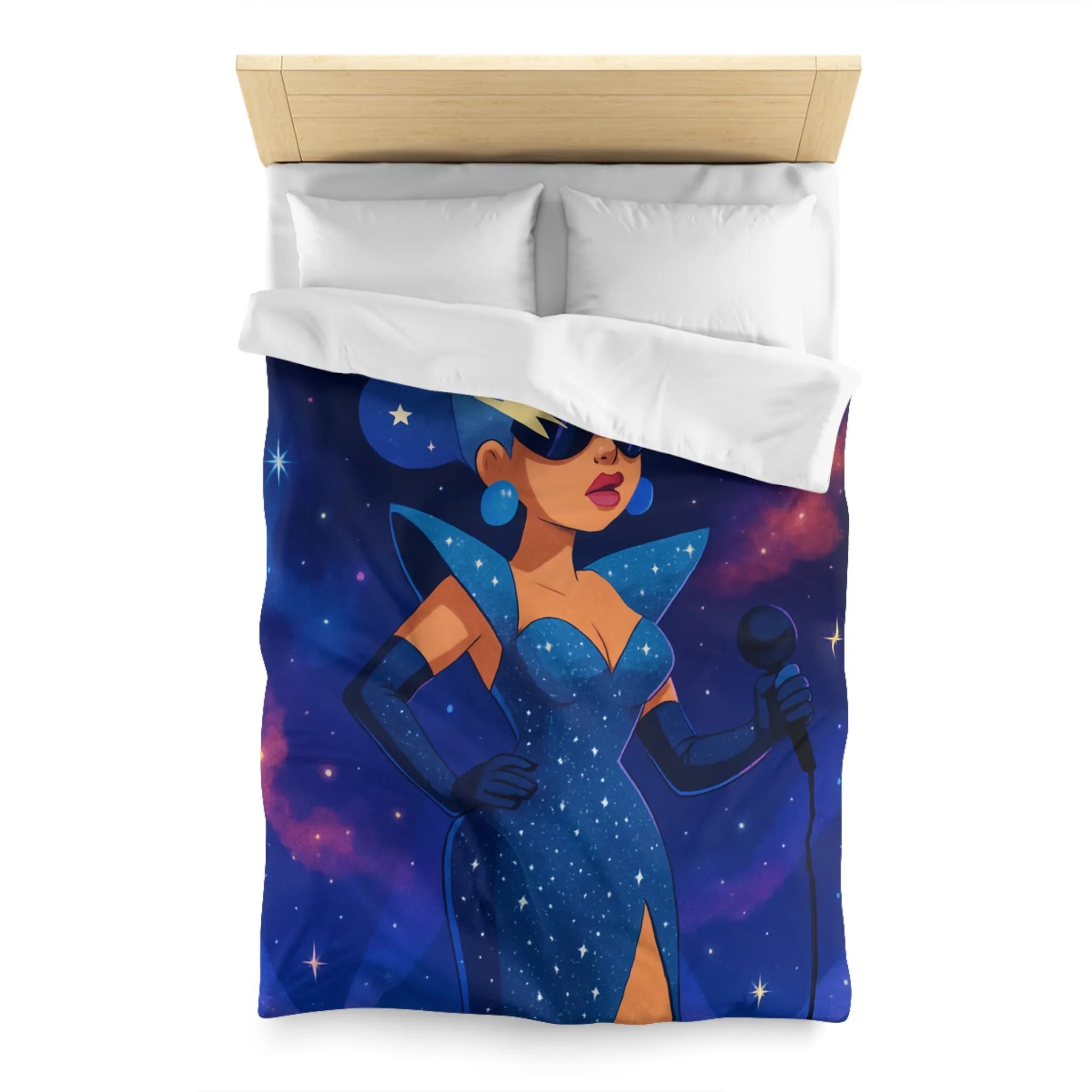 Housse de couette glamour avec étoile, chanteuse et ciel cosmique pour chambre moderne