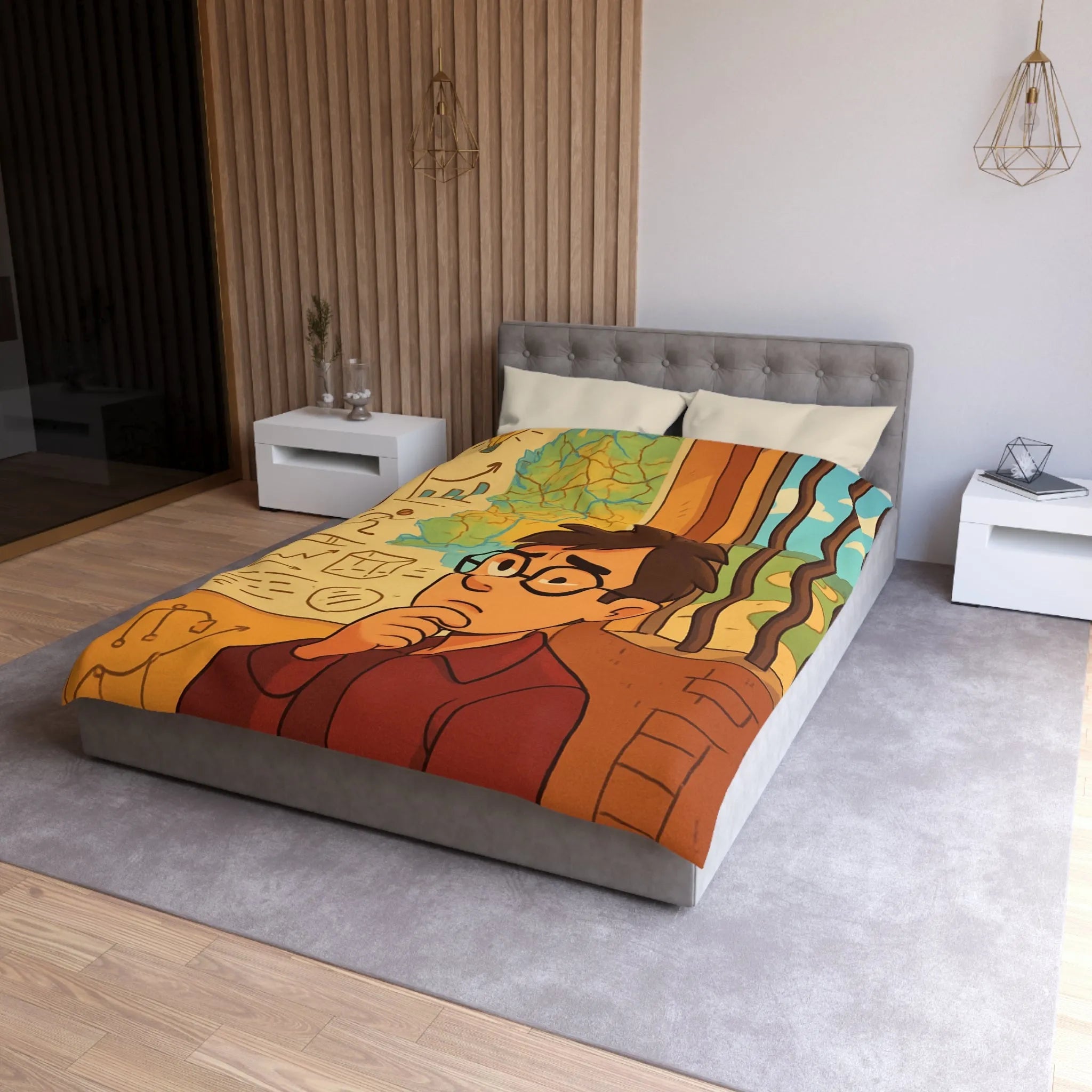 Explorez Une Housse de Couette Inspirée de Cartes et Graphiques pour Esprit Curieux