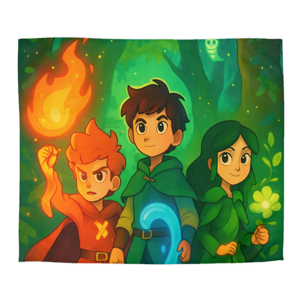 Housse de couette enchantée avec personnages magiques dans une forêt lumineuse et colorée