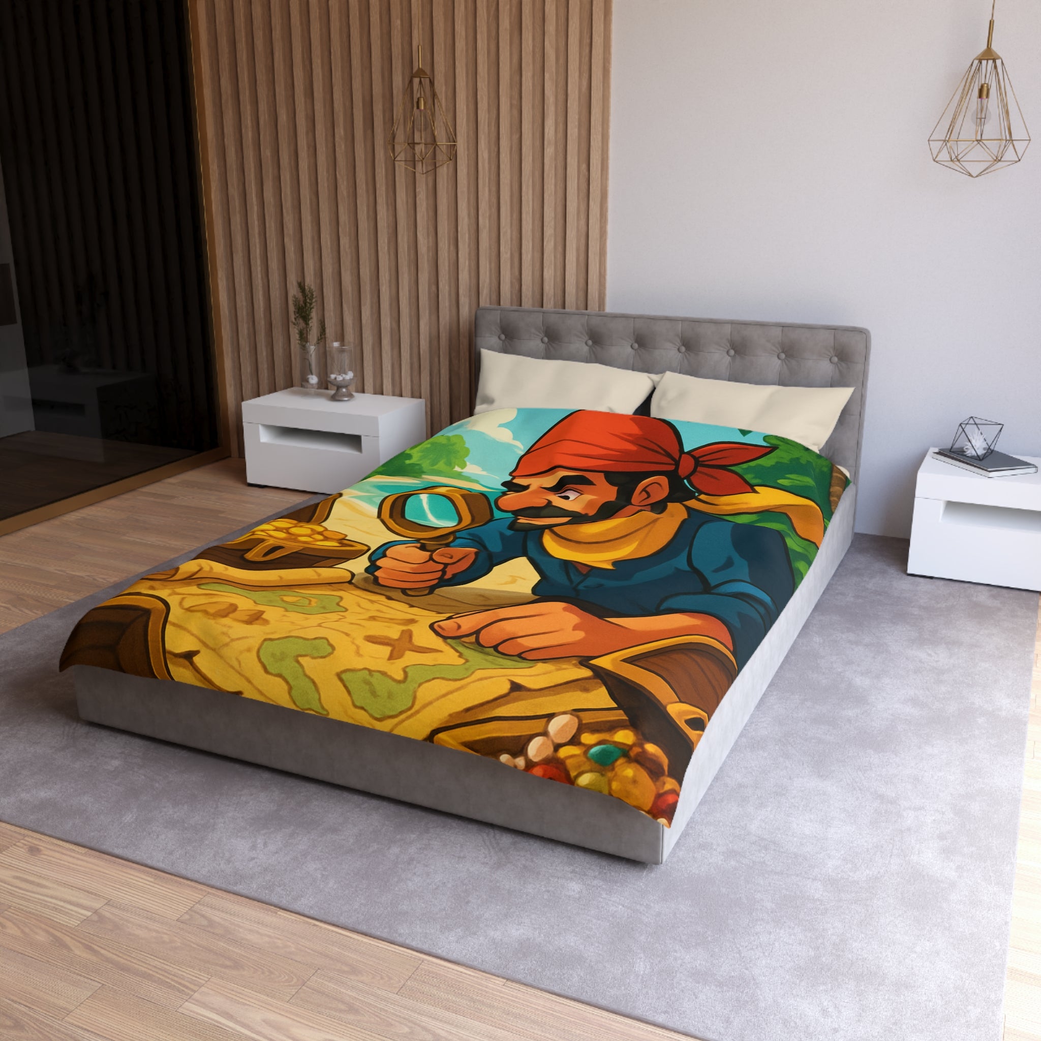 Housse de couette pirate au trésor tropical pour chambre d'enfant aventureuse