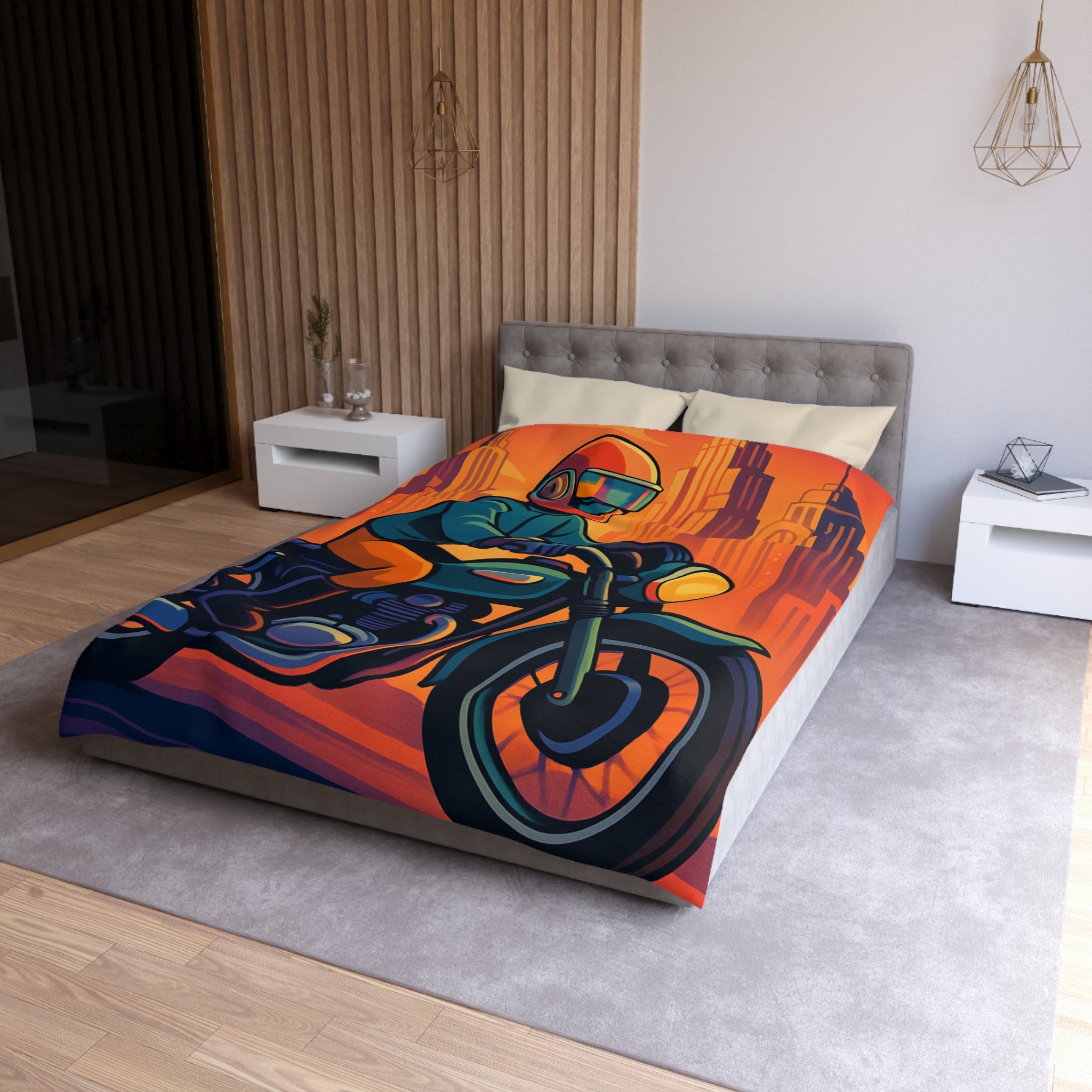 Housse de couette moto rétro vintage pour chambre style urbain moderne et audacieux