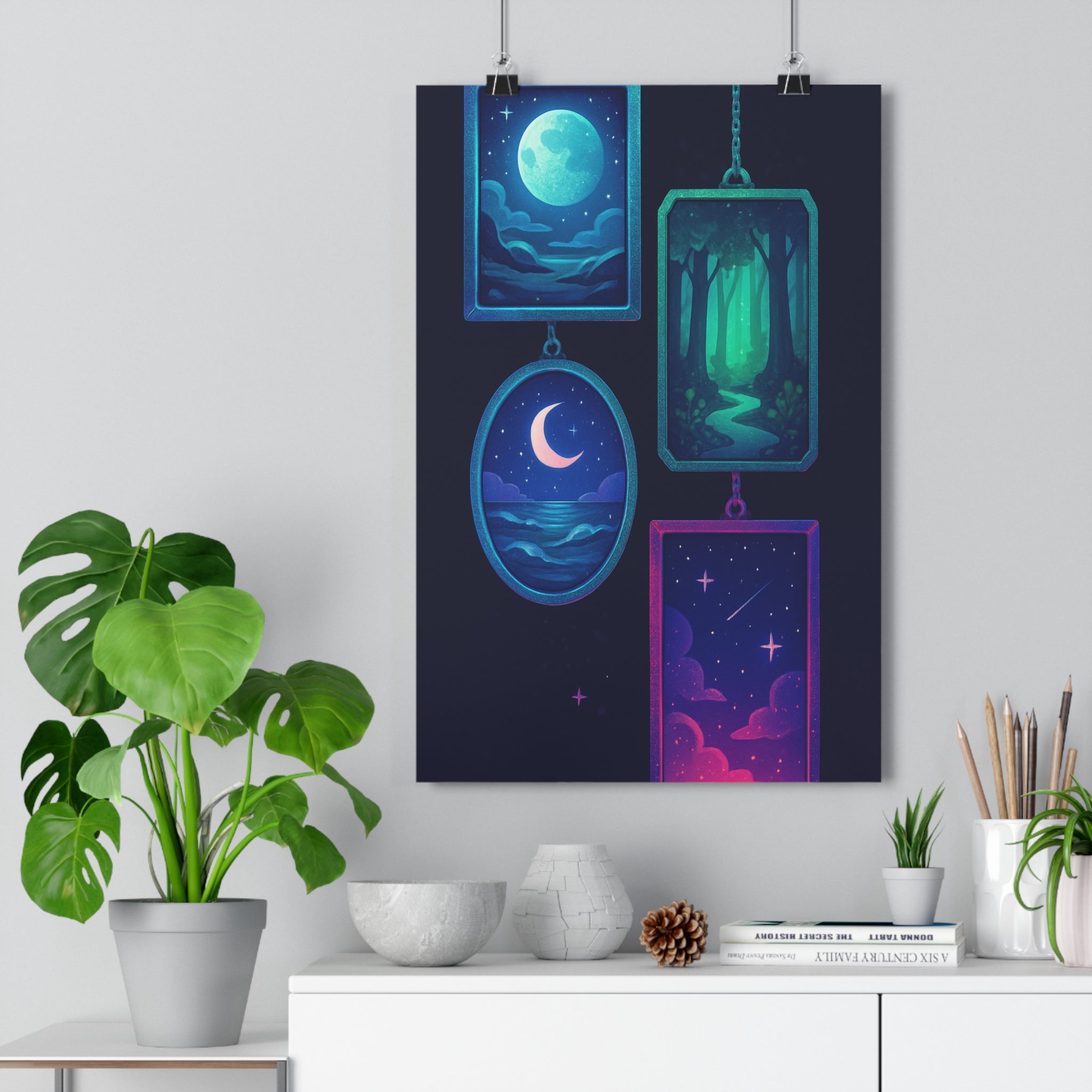 Poster décoratif artistique multicolore fantaisie rêveur mystique salon chambre bureau ambiance cadre éclat qualité