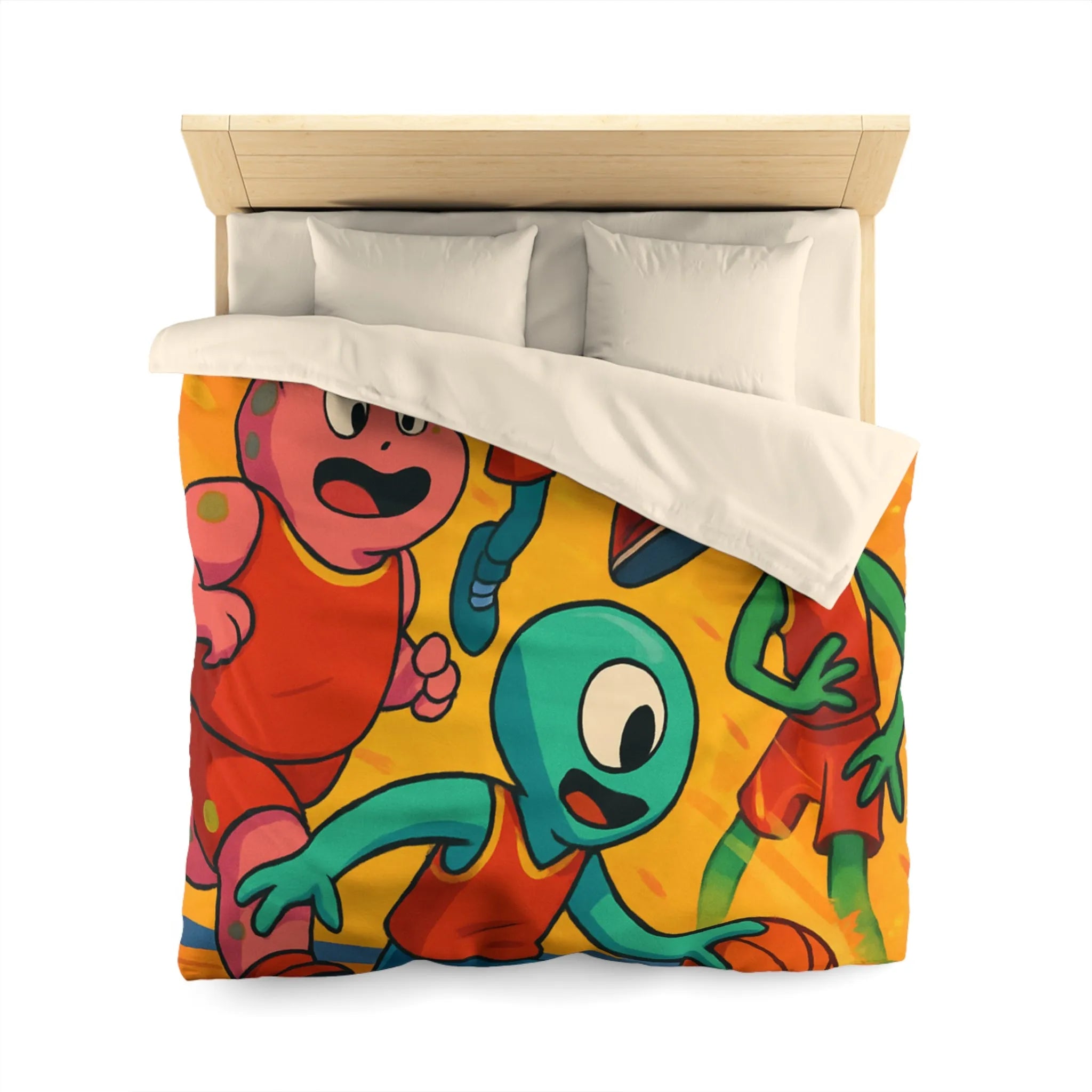 Housse de couette alien colorée pour chambre d'enfant avec thème basket et espace