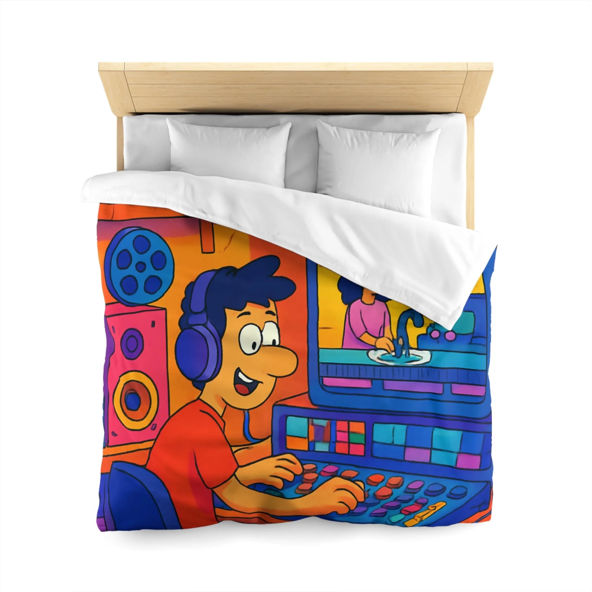 Housse de couette colorée avec illustrations joyeuses pour chambre d'enfant moderne et ludique