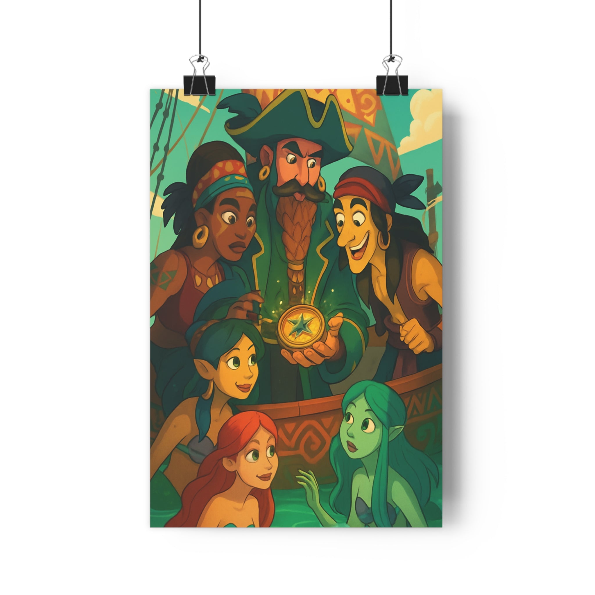 Poster décoratif cartoon aventure mystère pirate enfant tribu fantastique vibrant chambre exploration mur marin