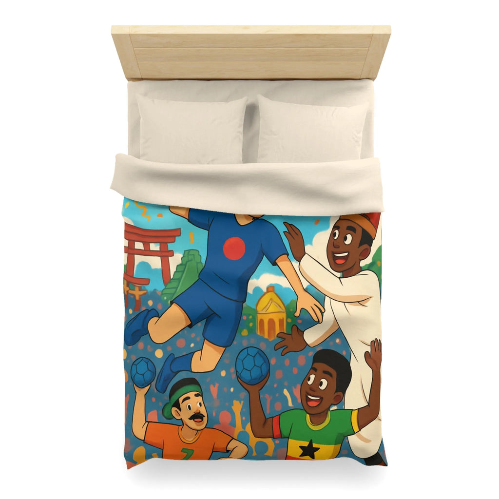 Housse de couette colorée célébrant la diversité multiculturelle avec ballons et drapeaux