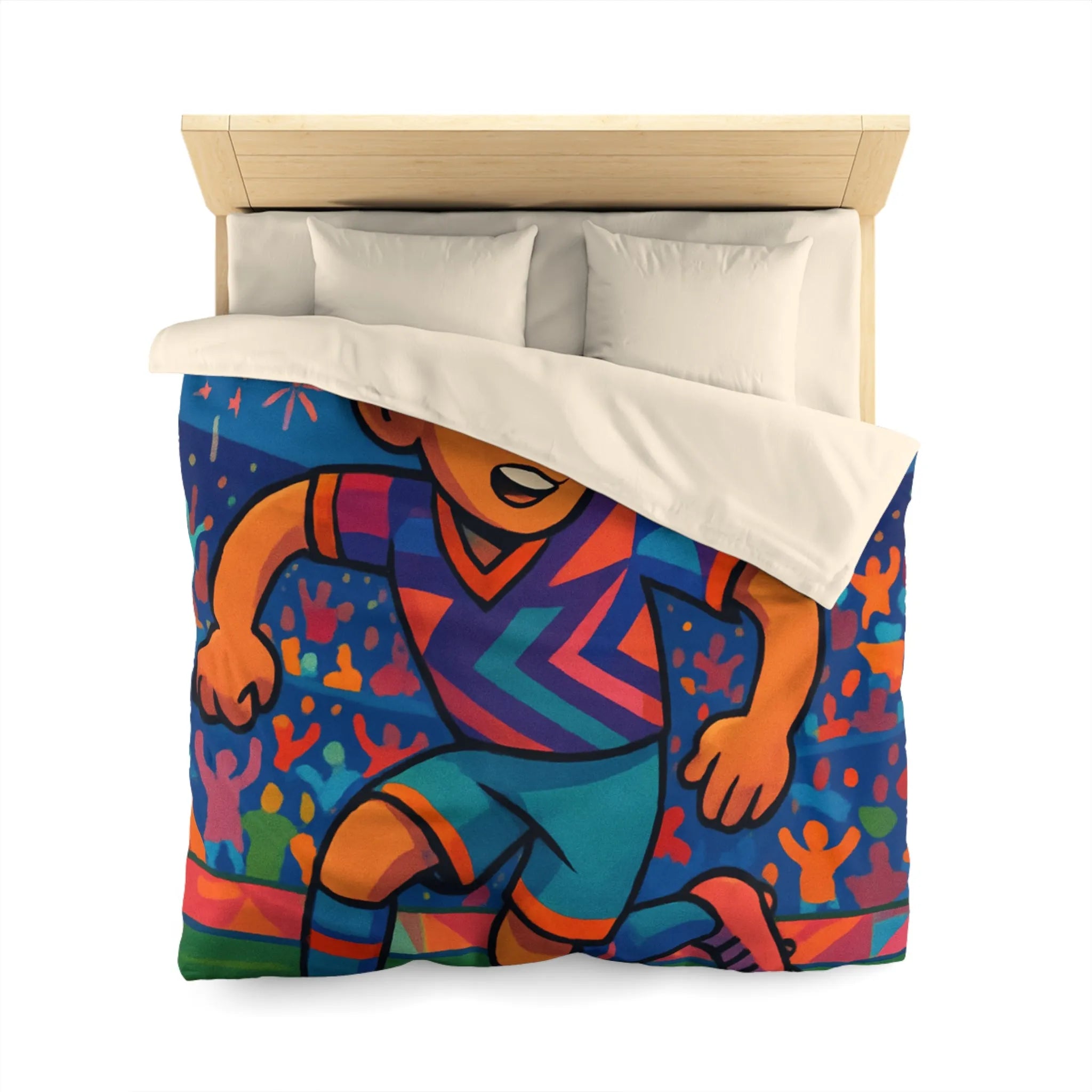 Housse de Couette Enfant Footballeur, Éclats de Couleurs, Feux d’Artifice, Terrain de Foot