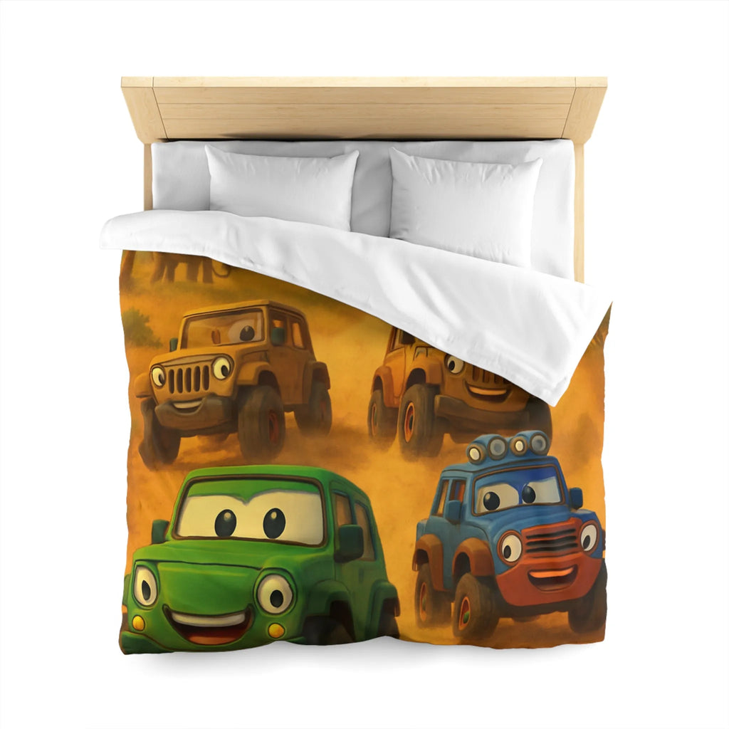 Housse de couette colorée safari savane avec voitures animales pour enfants joyeux