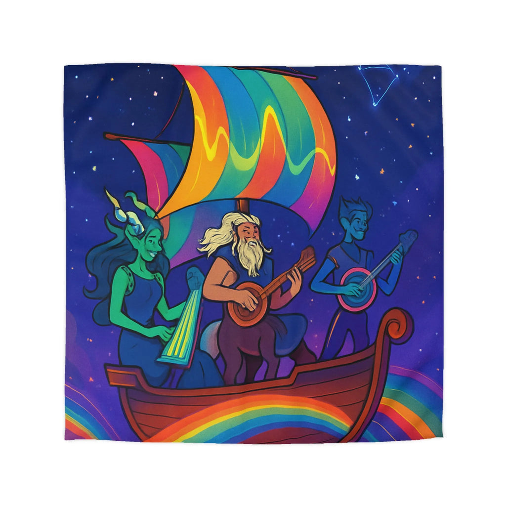 Explorez un monde magique: housse de couette avec bateaux et constellations colorées