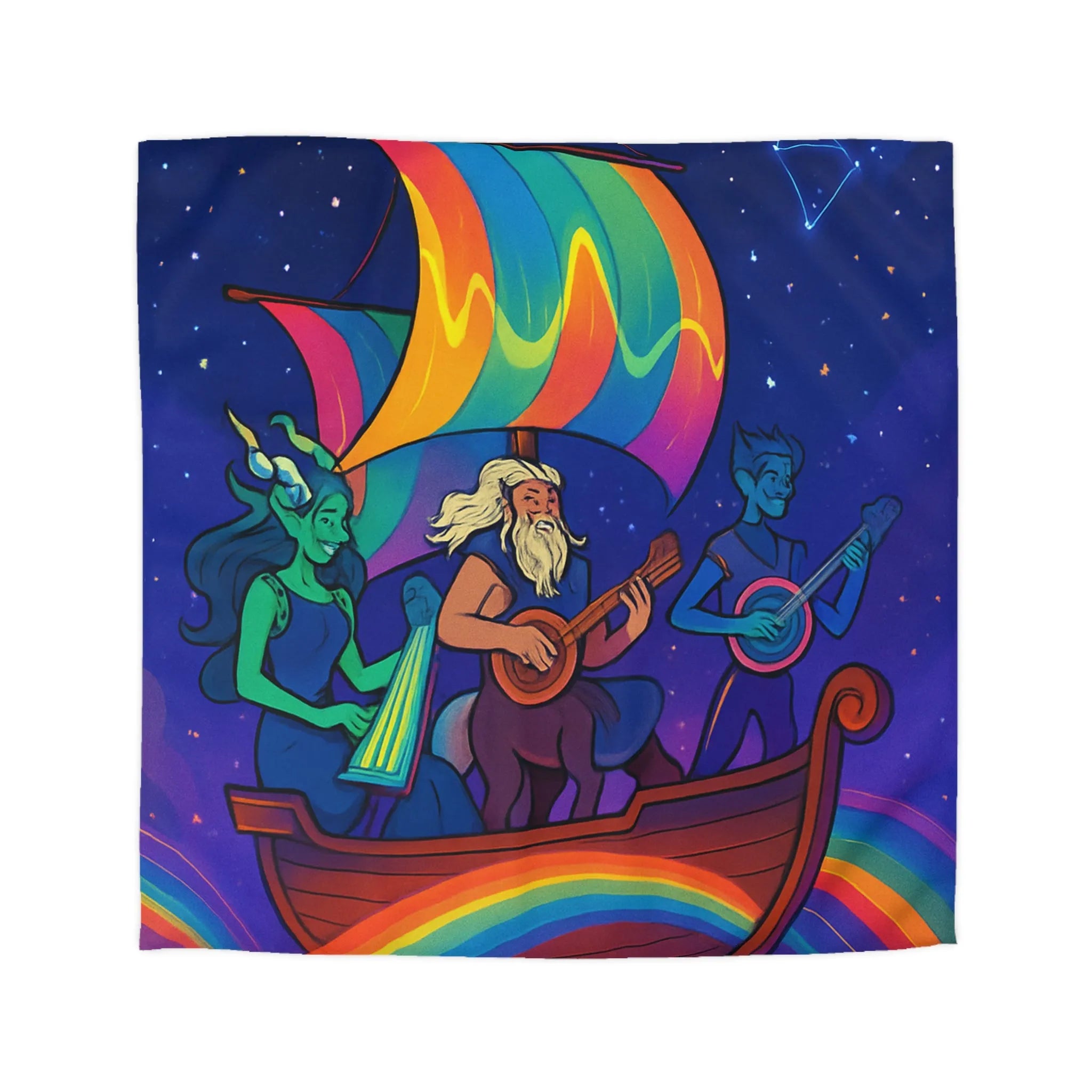 Explorez un monde magique: housse de couette avec bateaux et constellations colorées