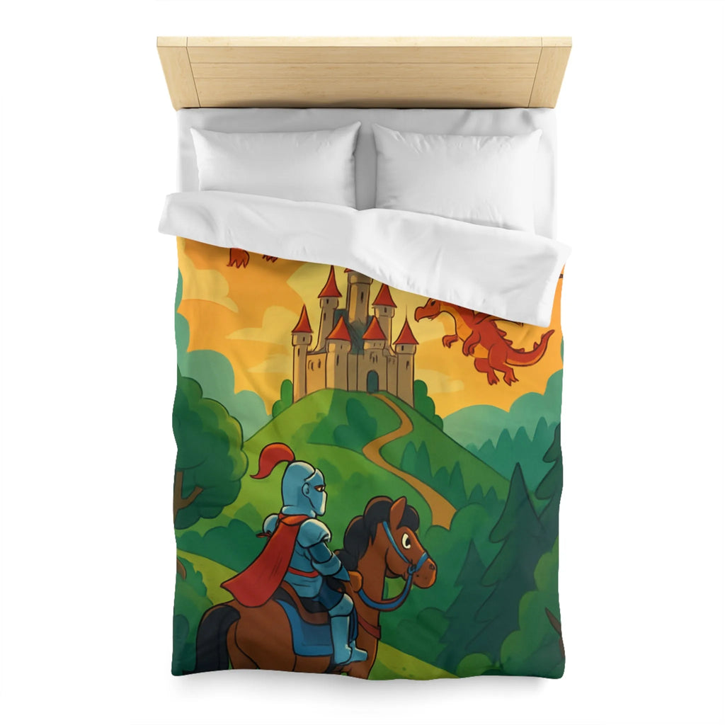 Housse de couette chevalier et dragons colorés pour chambre enfant thème aventure magique