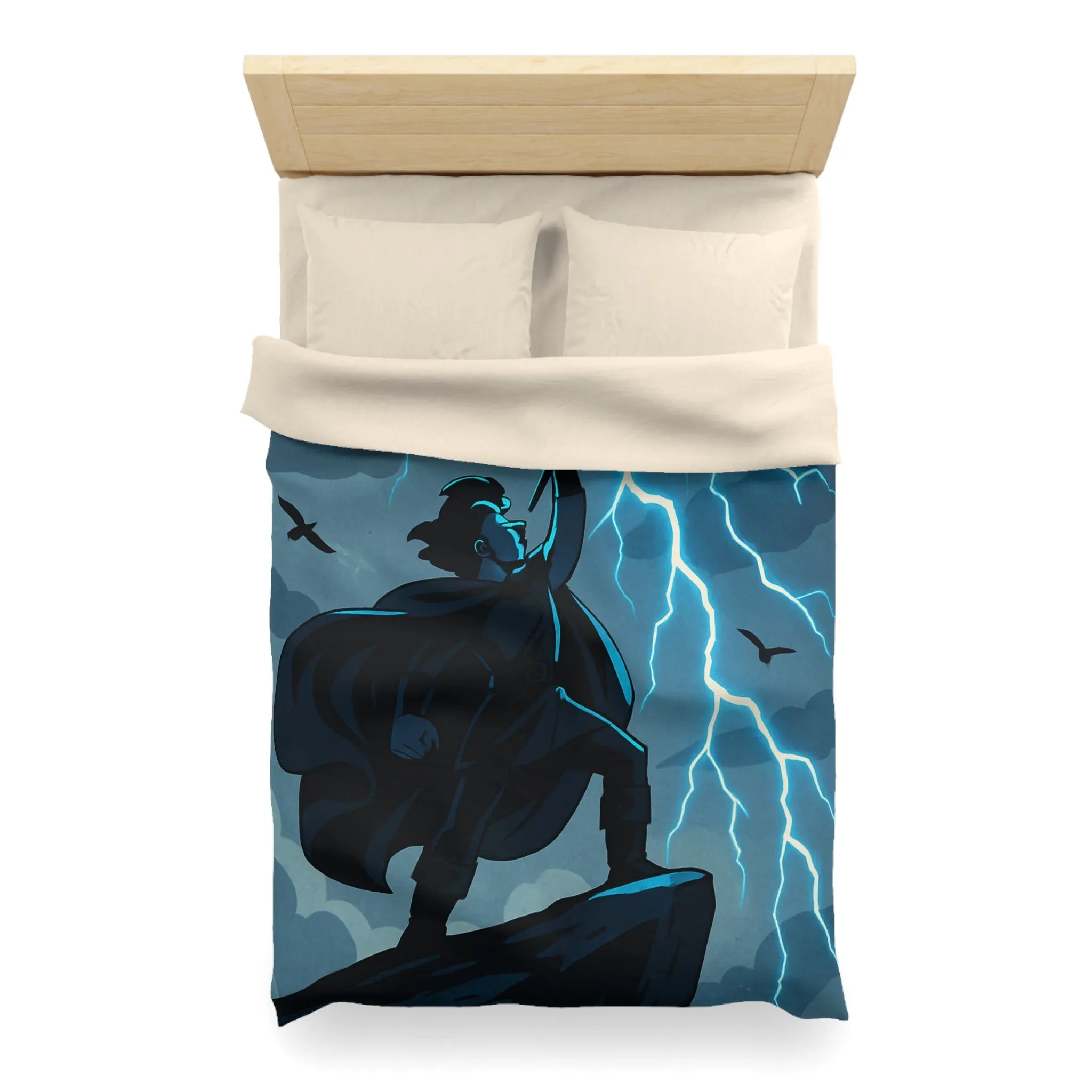 Housse de couette épique avec personnage et éclairs en style illustration fantastique