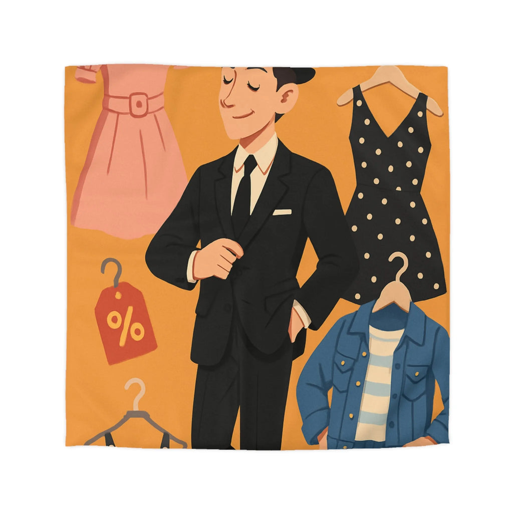 Housse de couette élégante motif magasin de vêtements homme noir et tenues rétro