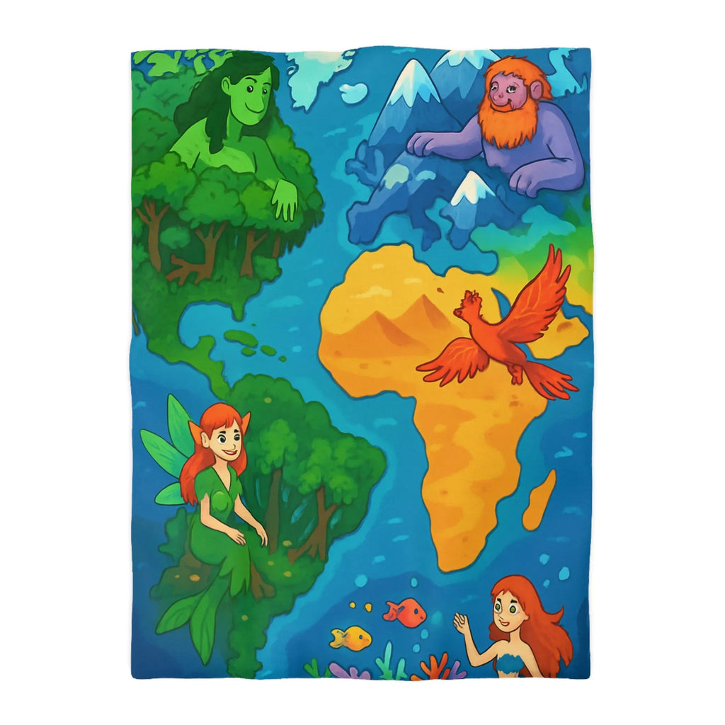 Housse de couette fantastique colorée avec créatures élémentaires de la terre, de l'air et de l'eau