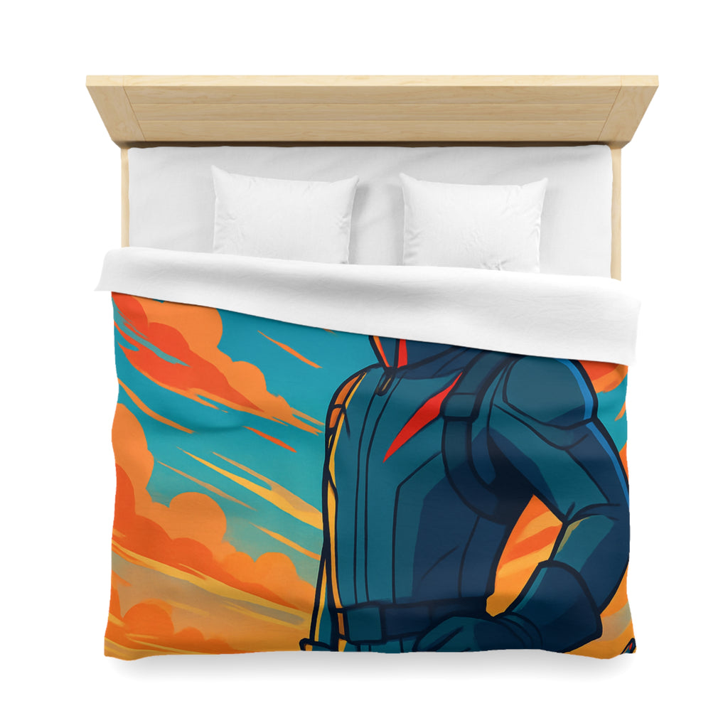 Housse de couette pilote aviateur dessin animé coloré ciel flamboyant jet moderne