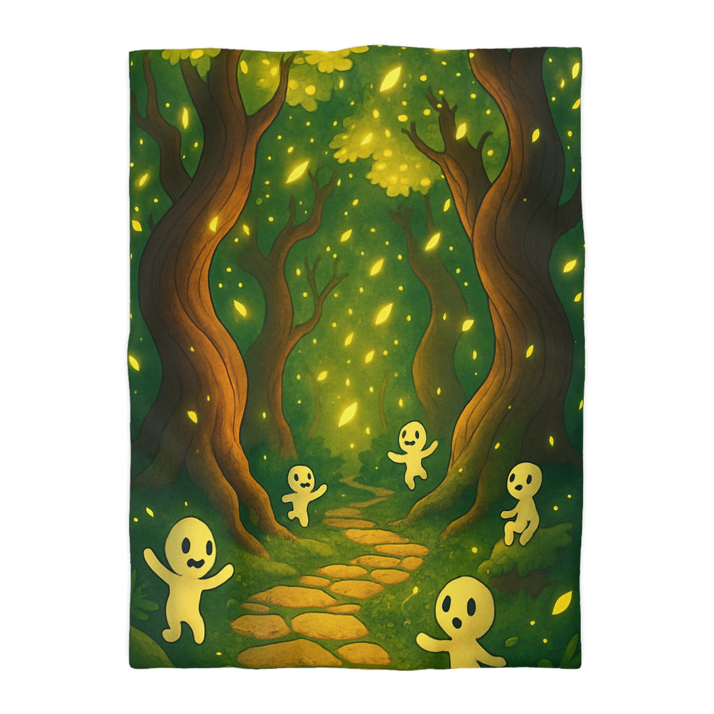 Housse de couette motif forêt magique avec créatures lumineuses ambiance apaisante