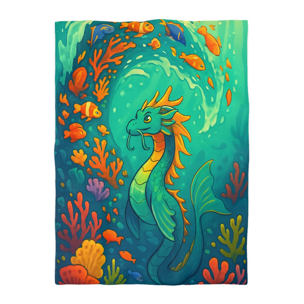Housse de couette avec dragon marin et poissons dans des eaux colorées vibrantes