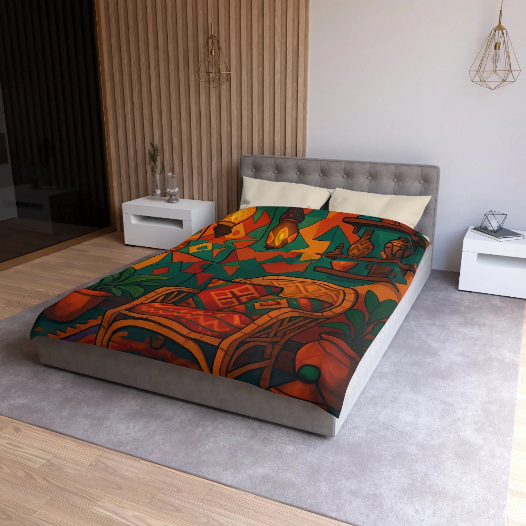 Housse de couette bohème chic aux motifs géométriques vibrants pour ambiance ethnique colorée