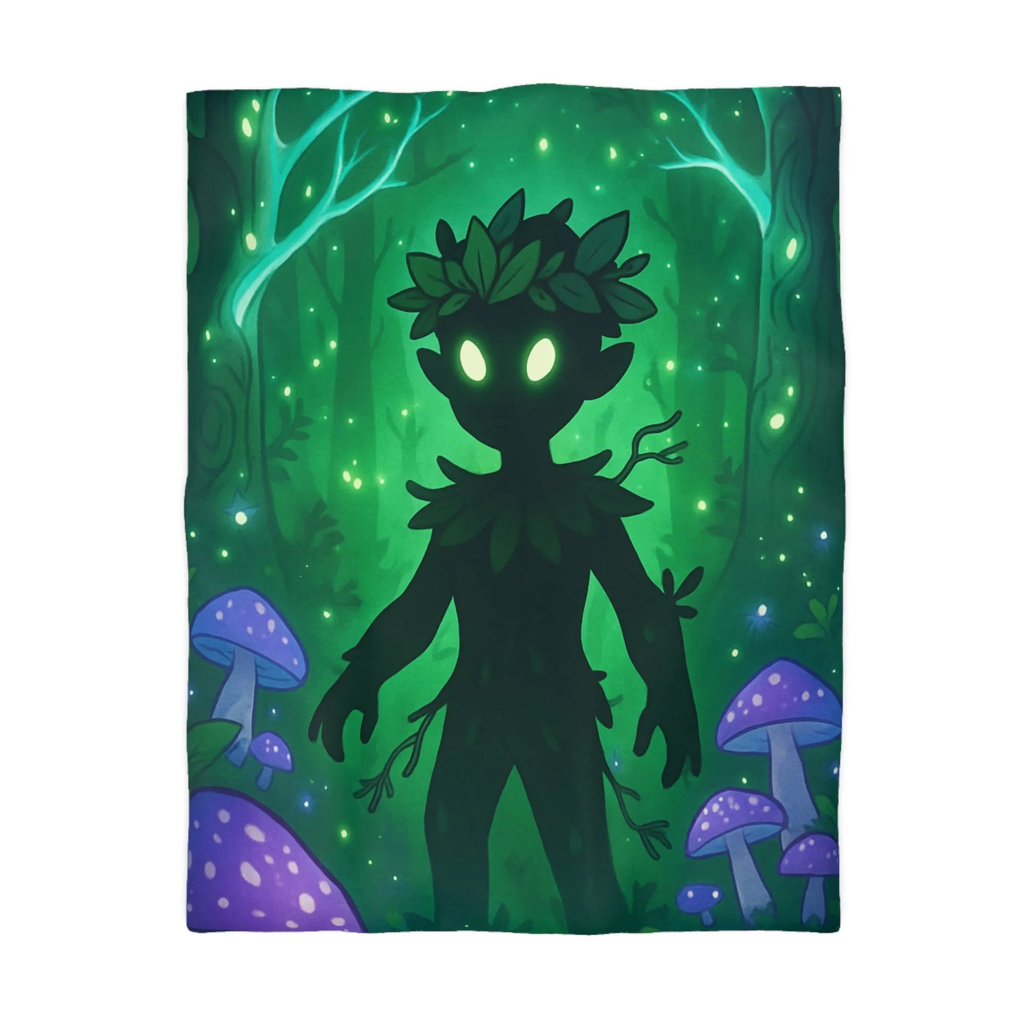 Housse de couette féerique avec créature forestière et champignons lumineux dans la nuit