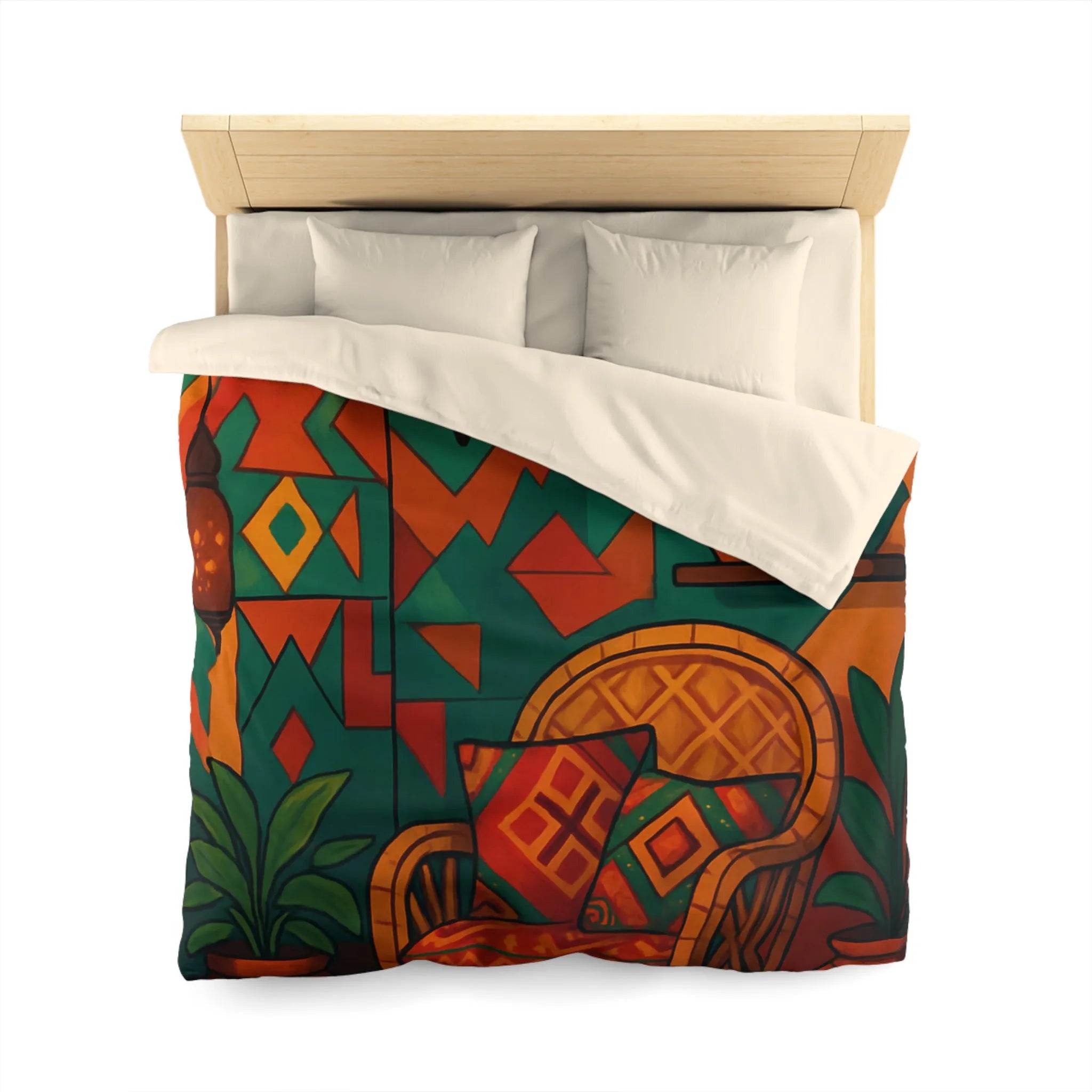 Housse de couette bohème chic aux motifs géométriques vibrants pour ambiance ethnique colorée