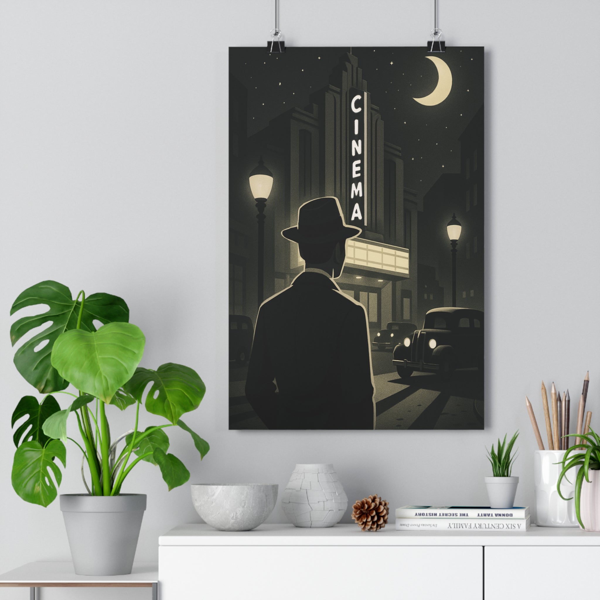 Poster décoratif vintage noir blanc nostalgique mystérieux salon bureau cinéma ambiance années 30 30x46