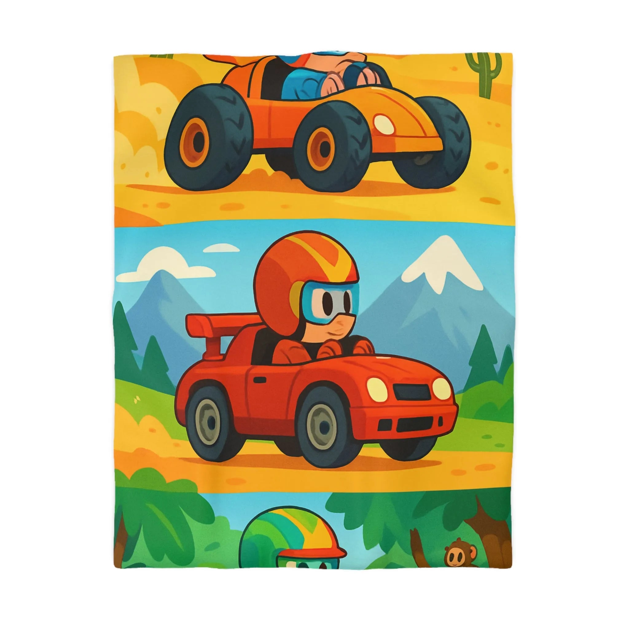 Housse de couette colorée avec motifs de voitures et paysages pour chambre d'enfant
