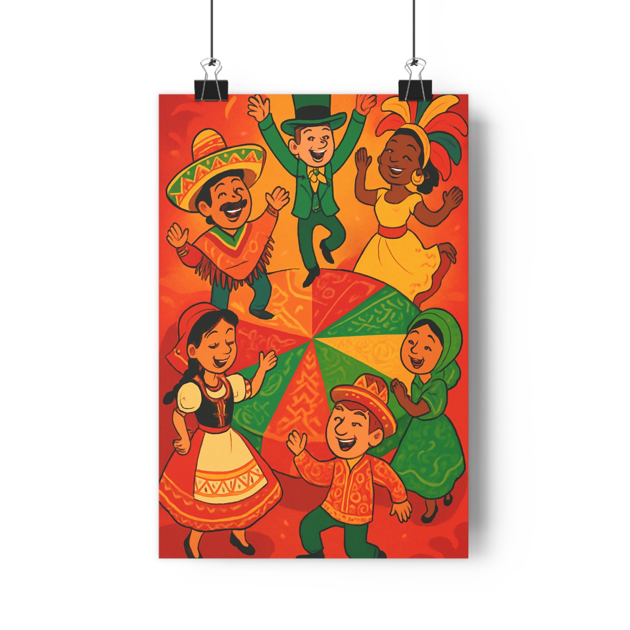 Poster décoratif rouge jaune vert artistique traditionnel ambiance joyeuse festive salon chambre vibrant chaleureux