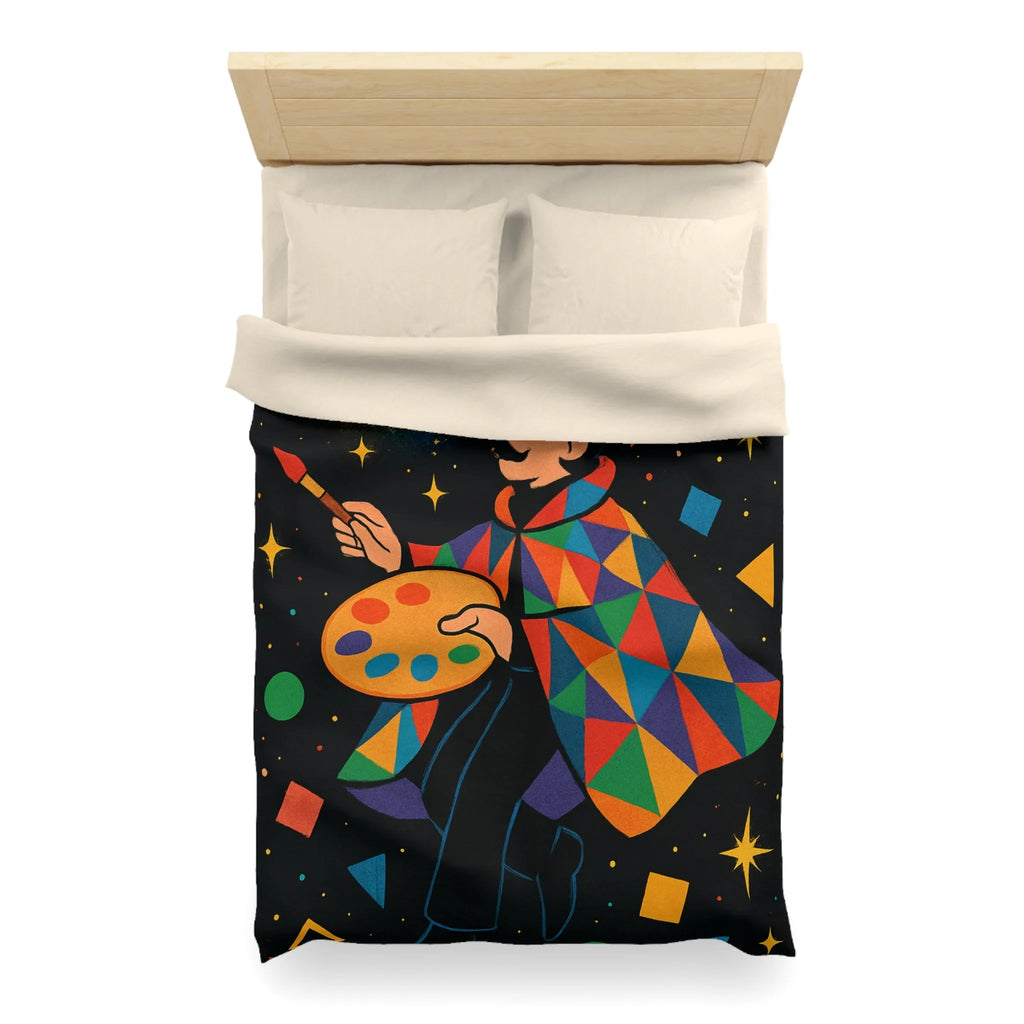 Housse de couette artiste colorée avec motifs géométriques et ciel étoilé magique