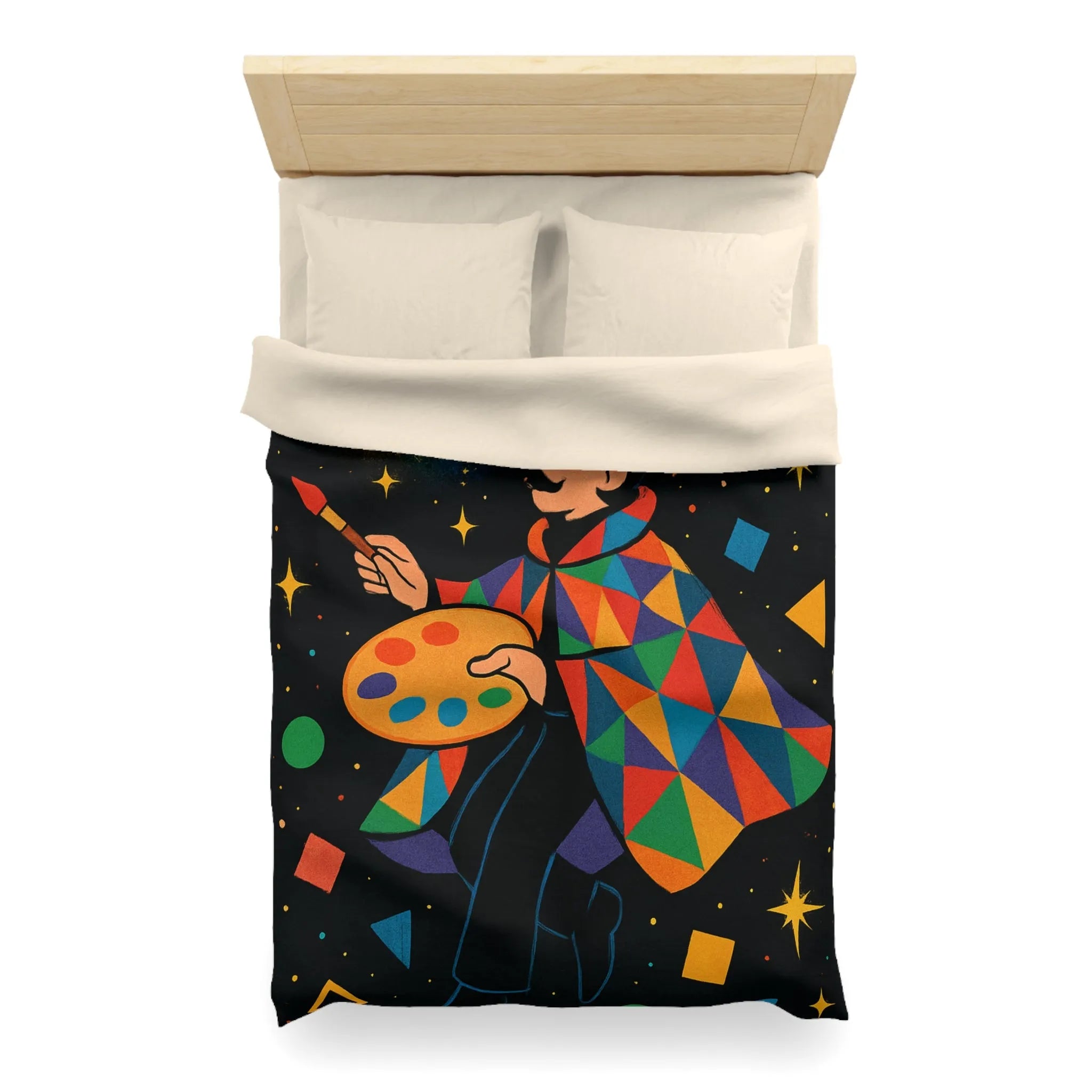 Housse de couette artiste colorée avec motifs géométriques et ciel étoilé magique