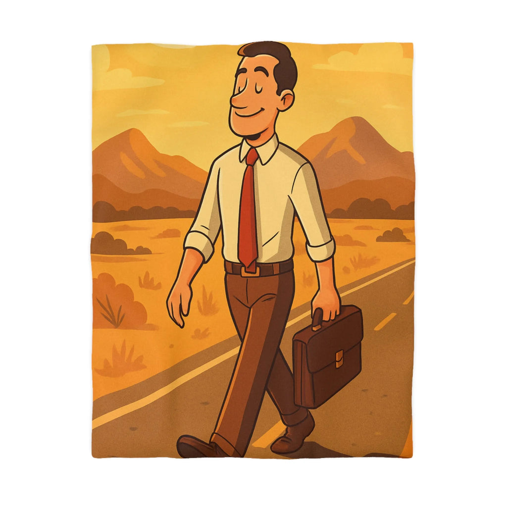 Housse de couette avec illustration d'homme marchant au coucher du soleil style rétro