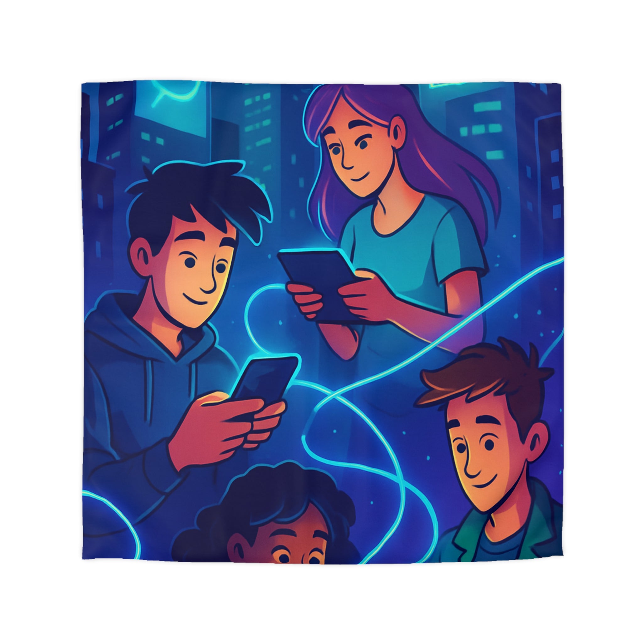 Housse de couette numérique moderne avec design connecté et technologie urbaine futuriste