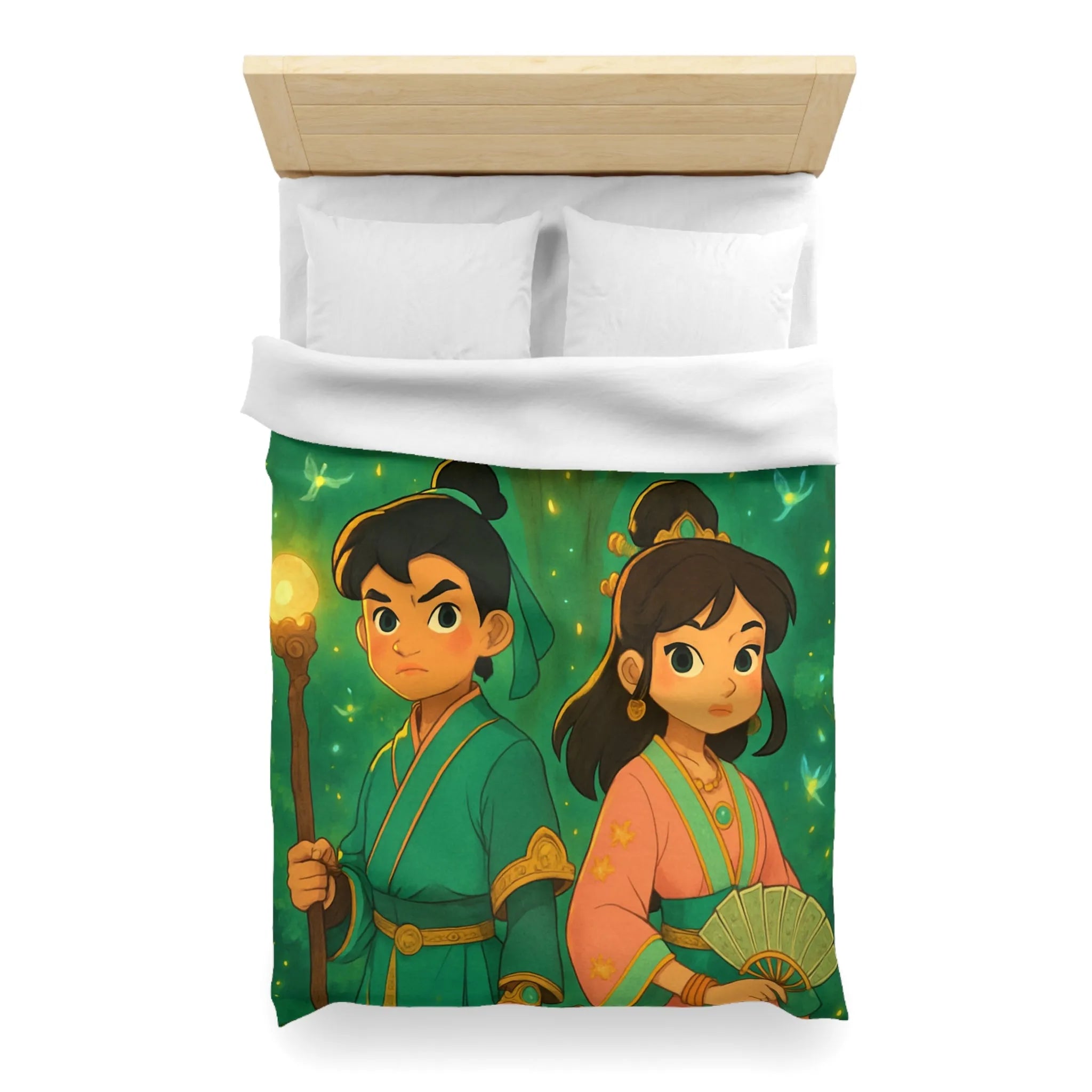 Housse de Couette Féérique Enfants avec Arbre Lumineux et Personnages Style Fantasy Coloré