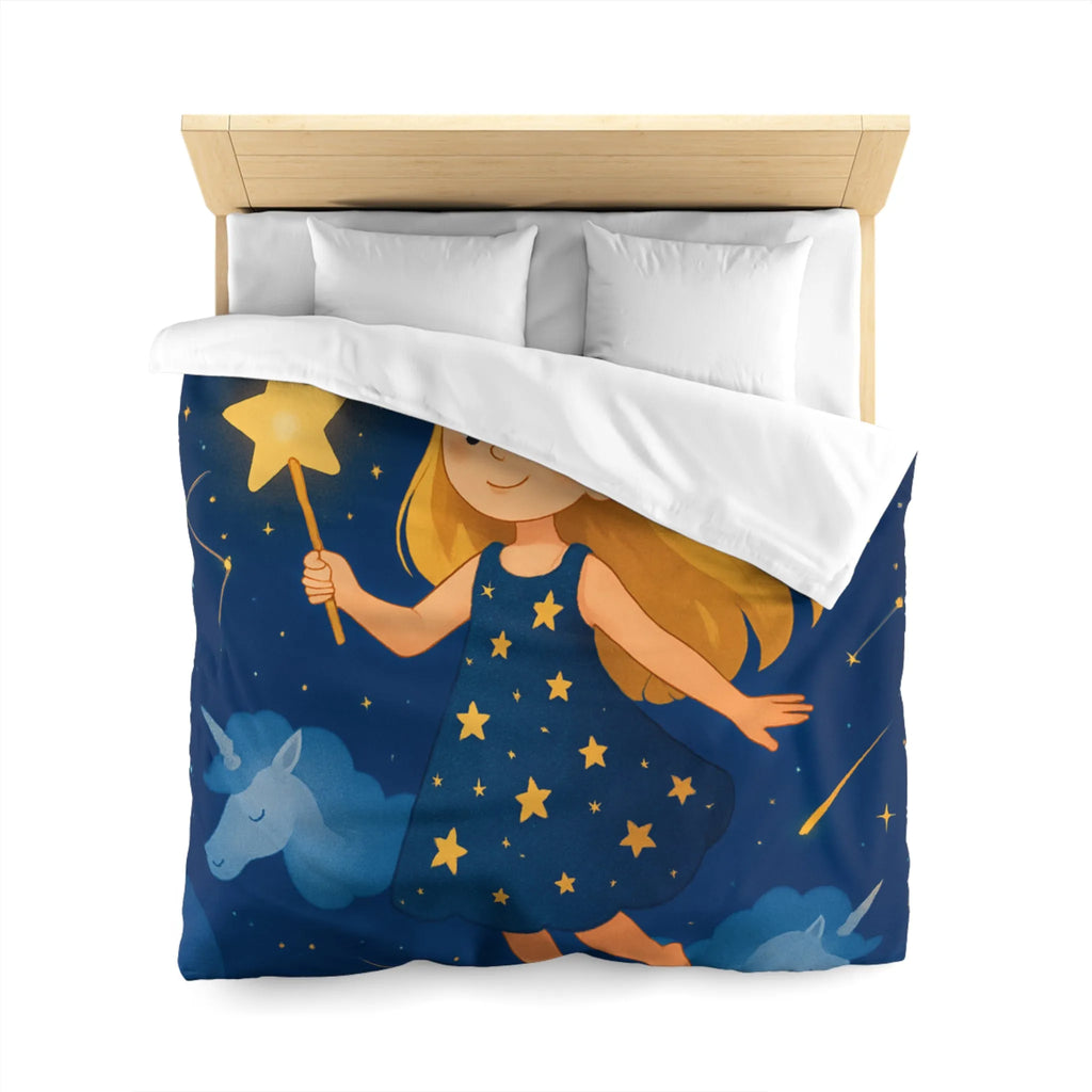 Housse de couette enfant étoiles magique avec licornes pour chambre de rêve céleste