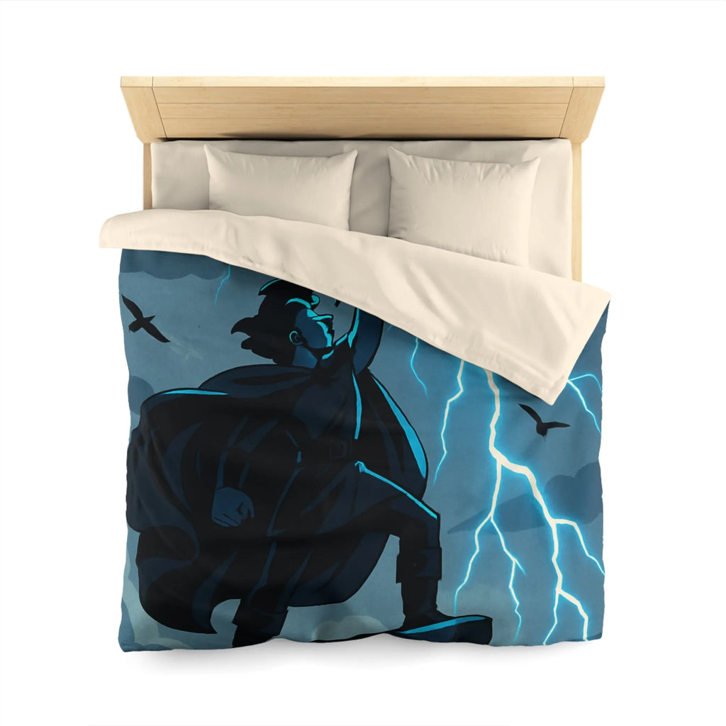 Housse de couette épique avec personnage et éclairs en style illustration fantastique