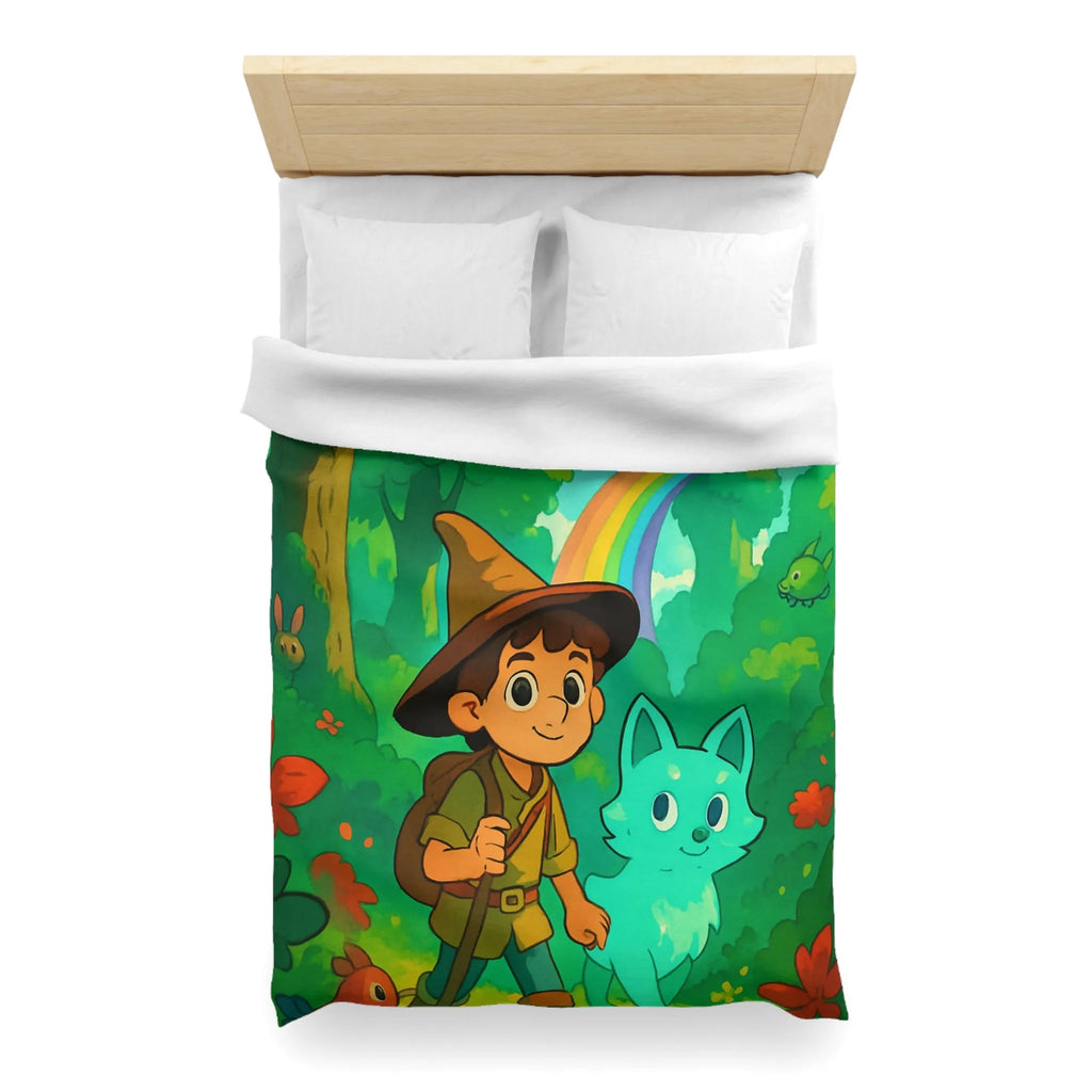 Housse de Couette Enfant avec Petit Sorcier et Animal Magique sous Arc-en-ciel